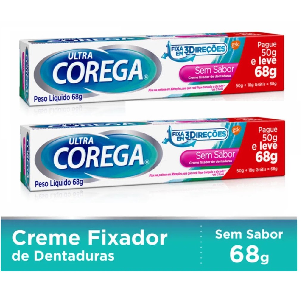 Kit Corega Ultra Creme Fixador de Dentadura Sem Sabor 2 Unidades 68g ...