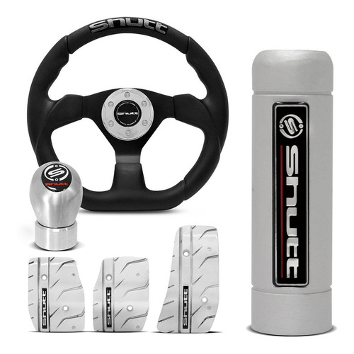 Kit Volante Esportivo Shutt SRB Universal + Jogo Pedaleiras e Manoplas de Câmbio e Freio Cromado