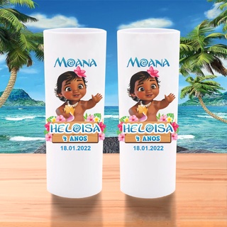 15 Long Drink Rosa Bebê Personalizado - Moana Disney