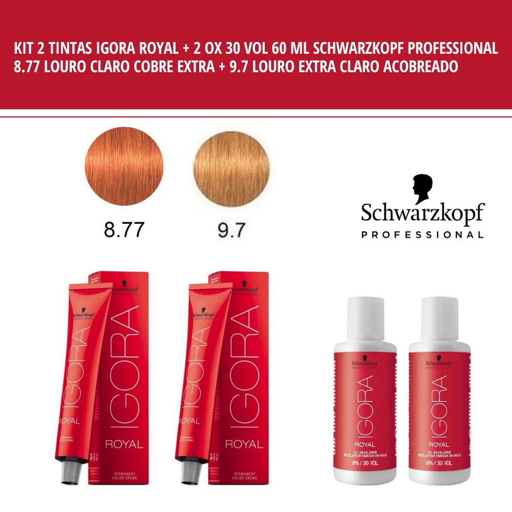 Kit Tinta Coloração Igora Royal 8.77 + 9.7 + 2 Ox 30 Vol. Schwarzkopf  Professional