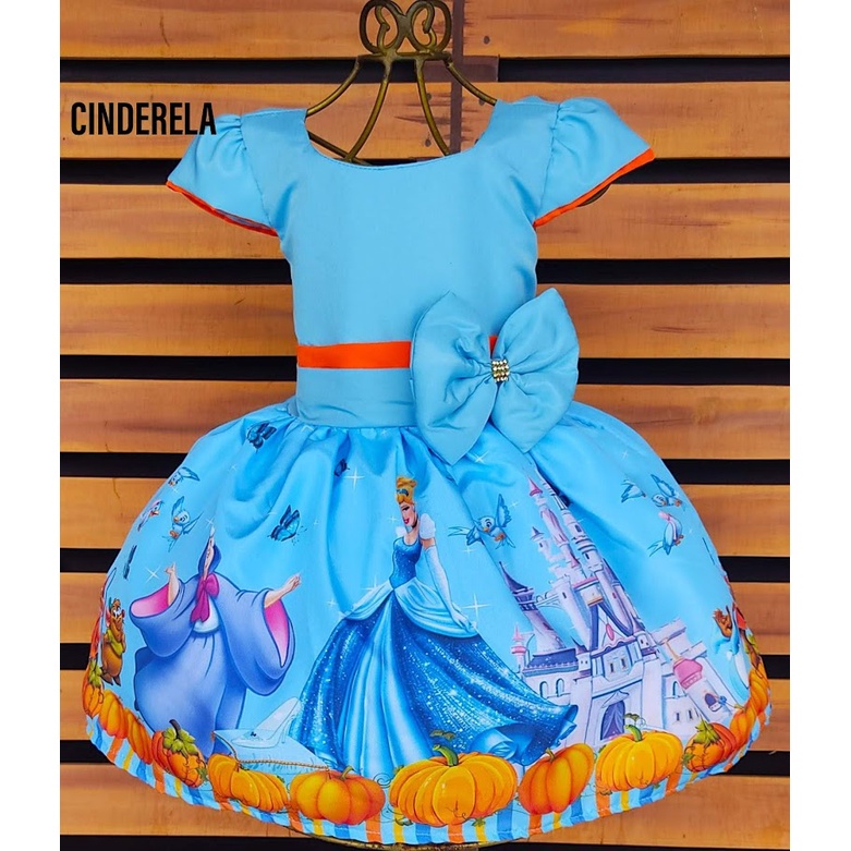 Vestido Temático Infantil Festa Cinderela Laranja Shopee Brasil