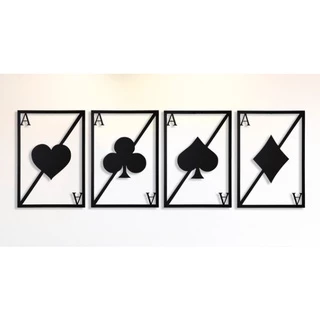 Quadro Decorativo Baralho Poker Cartas Royal Quadra de A's Quadro Vazado Decoração Escultura sala de jogos de parede MDF 30x30