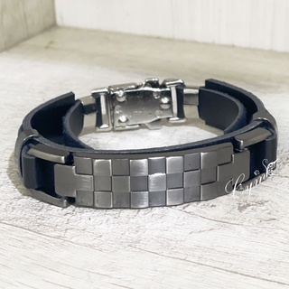 pulseira masculina couro fecho click cromado