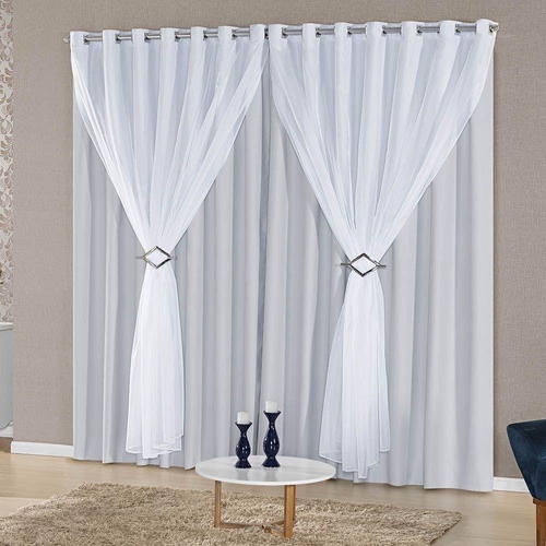 Cortina Blackout Tecido Com Voil 3,00x2,50 + 2 Presilhas