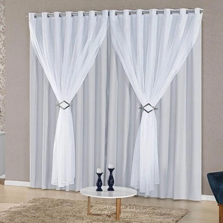 Cortina Blackout Tecido Com Voil 3,00x2,50 + 2 Presilhas