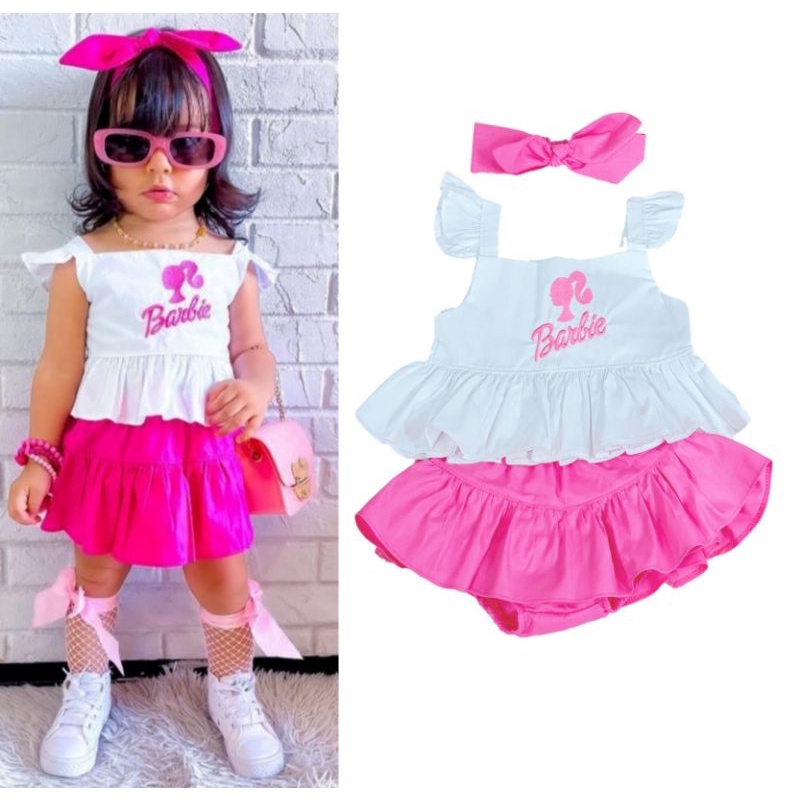 Conjunto Infantil Barbie Menina Roupa Fantasia Barbie Menina