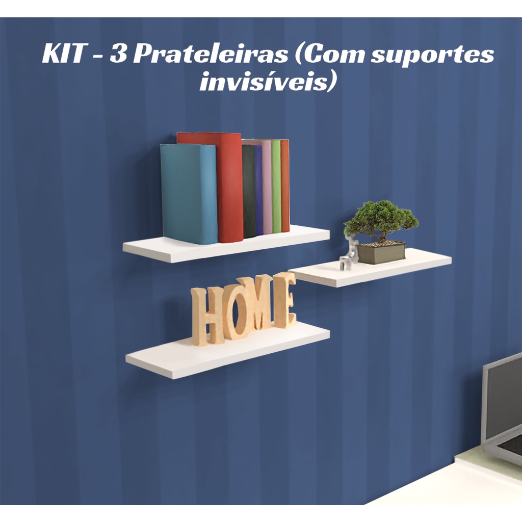 kit - 3 Prateleiras 40cm x 15cm (Com suporte invisivel) | Shopee Brasil