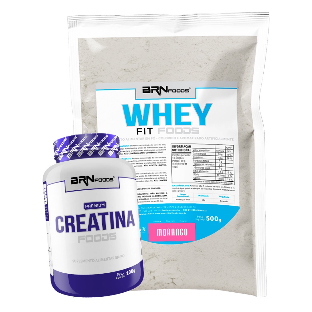 Kit Whey Protein Fit Foods 500g + Premium Creatina com Maltodextrina 100g – BRN Foods