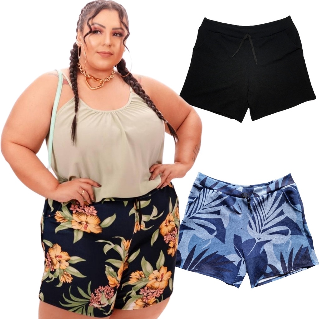 Kit Atacado 2 Shorts Plus Size Short Suplex Crepe Bermuda Combo