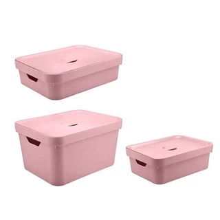 Conjunto de Caixas Organizadoras Cube com Tampa 3 Peças Rosa - Ou Martiplast em Oferta na Shopee
