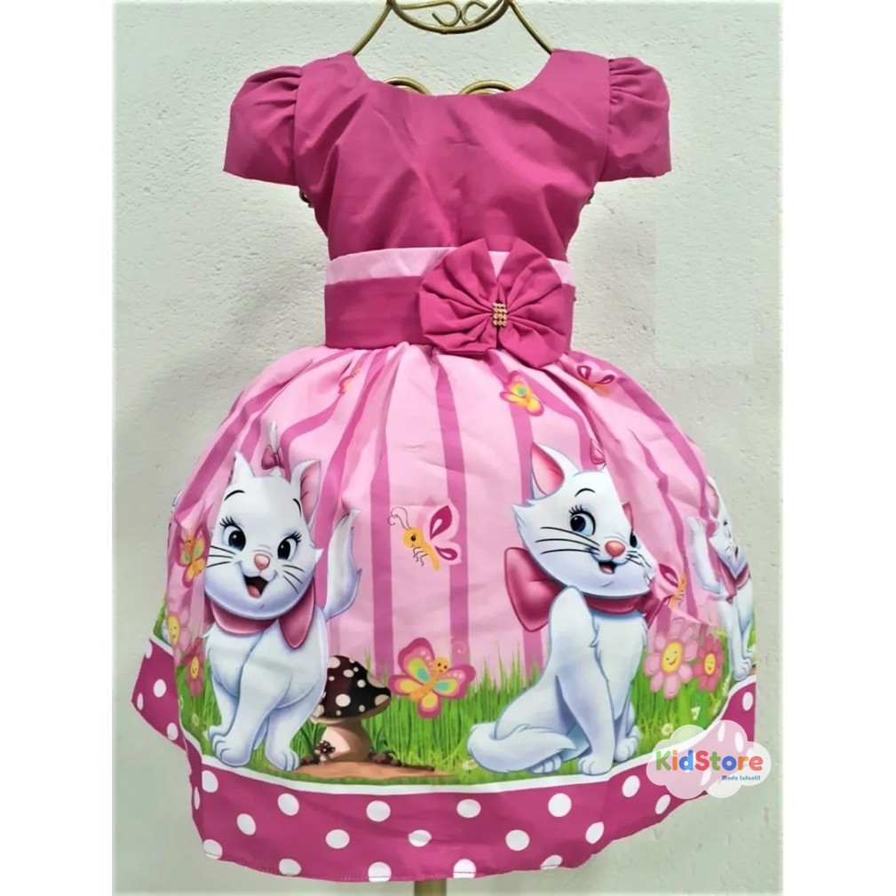 Vestido infantil tema Gata Marie rosa