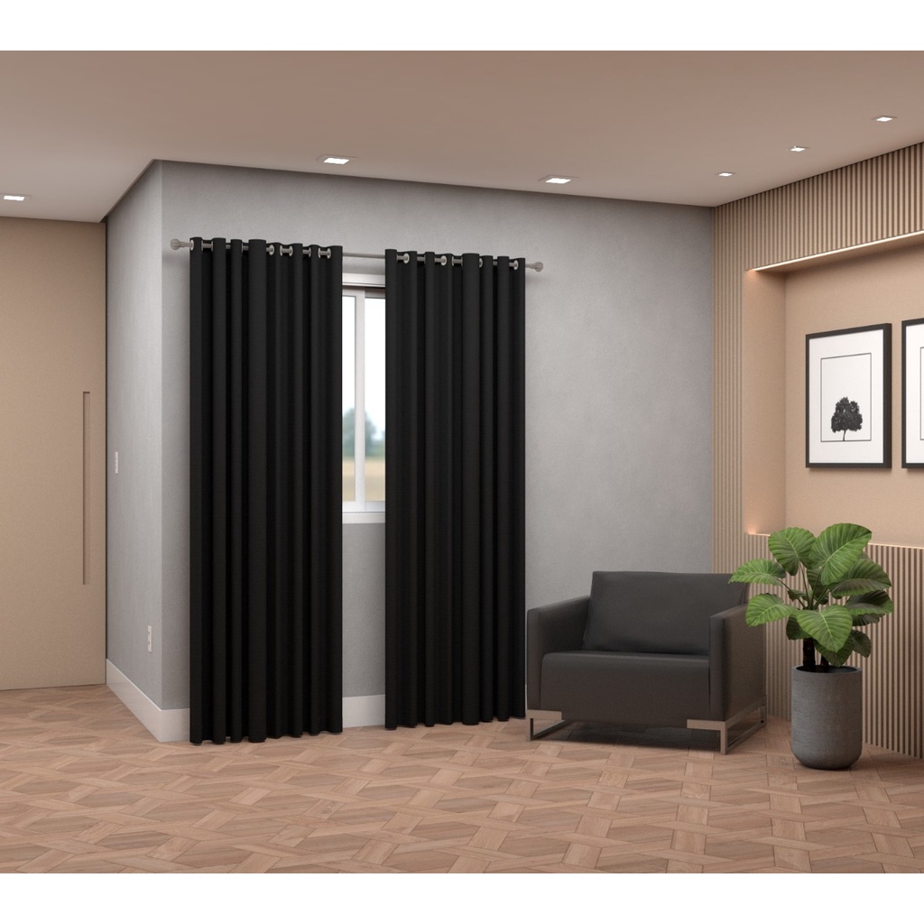 Cortina Para Sala e Quarto Lisa Com Ilhós 3,00 x 2,50 - ML