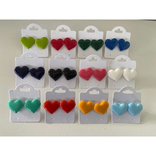 Kit 12 pares de brincos coração de resina sortidos coloridos