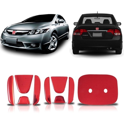 Par Aplique Emblema Vermelho Honda New Civic 2006 A 2011