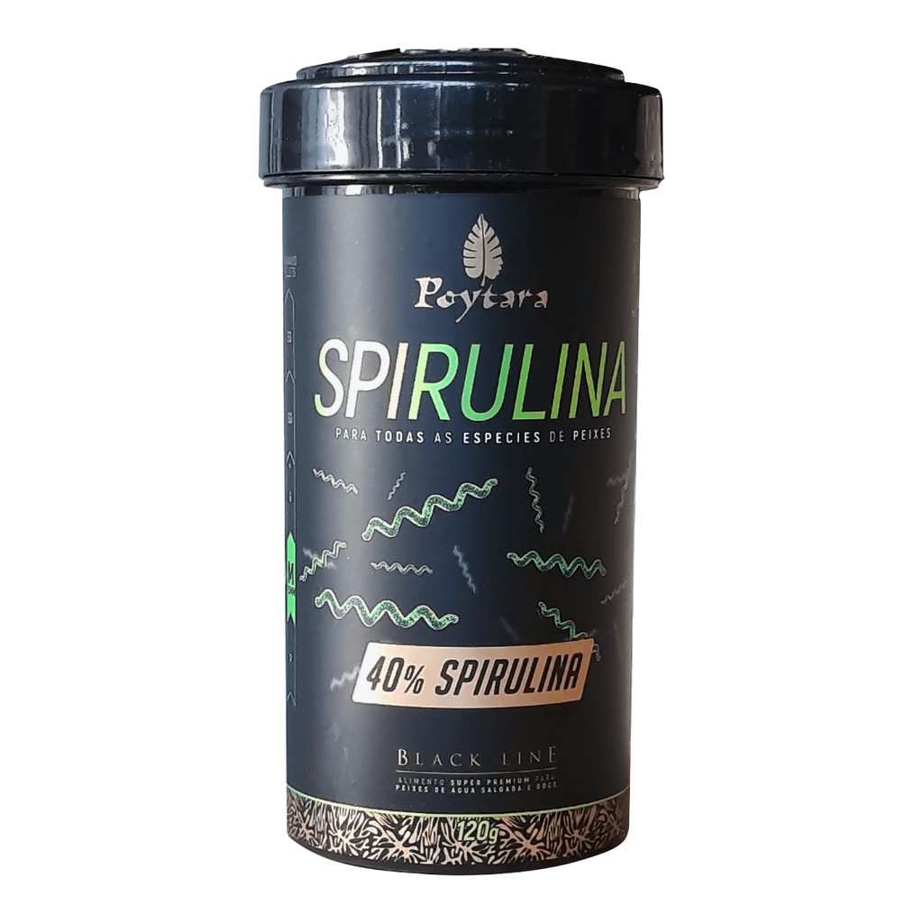 Ração Peixes Poytara Spirulina Marinhos Black Line 120g Tam M 1,5mm