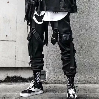 Calça Cargo Joggers Para Homens Casual Hip Hop Atingido Colorida Bolso Calças De Moletom Roupas De Rua Fitas Técnicas