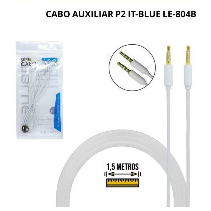 Kit Cabo Auxiliar P3 x P3 1,5 mt It-Blue LE-804B