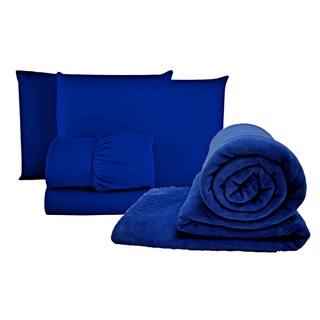 Kit Manta Cobertor Casal Macio + Jogo Lencol 4 Pcs Padrao