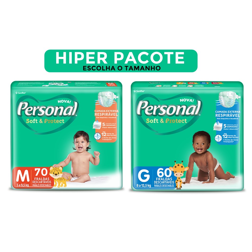 Fralda Infantil Descartável Personal Soft & Protect Pacote Hiper Todos Os  Tamanhos P-m-g-xg-xxg