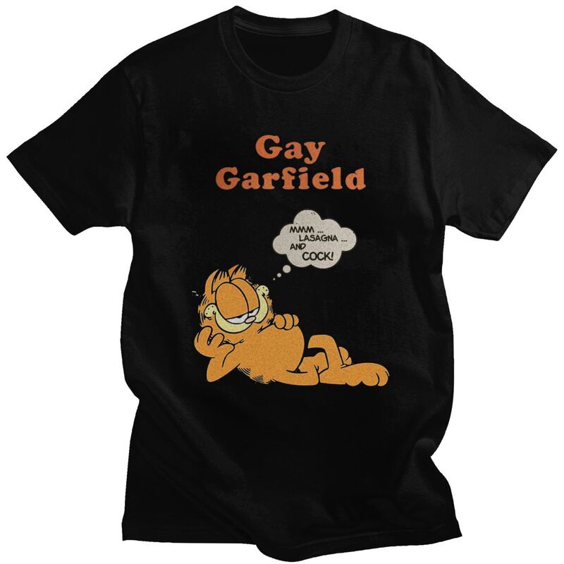 Camiseta Masculina Vintage Retrô Gay Garfield Divertida Mangas Curtas Gato Merch