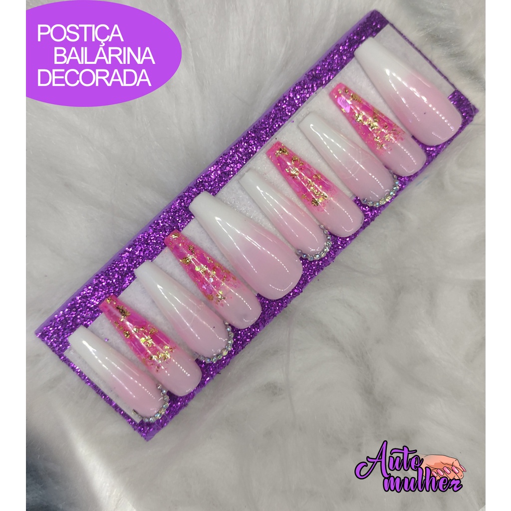 Postiça Realista Com Mistura De Glitter Rosa E Folha De Ouro ...