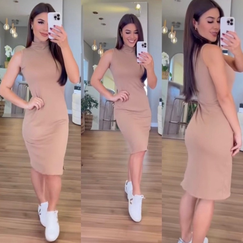 Vestido canelado hot sale nude