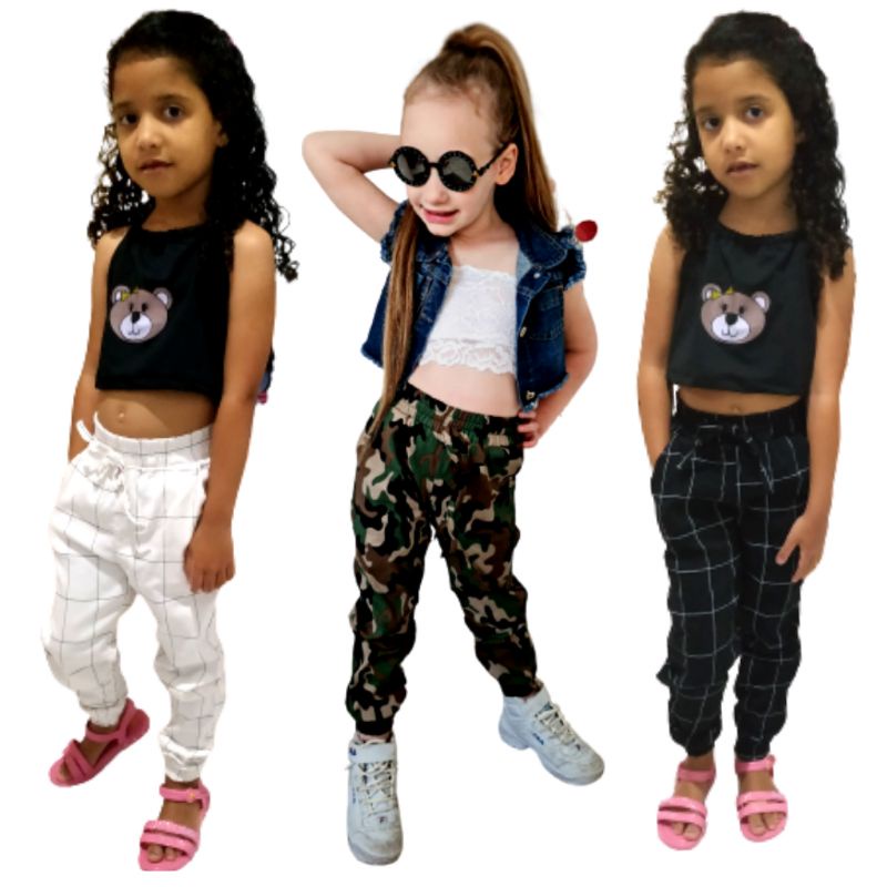 Calça Jogger Infantil Menina Xadrez Moda Juvenil Blogueira Costura  Reforçada Leve E Confortavel Escola Sair Viajar Diversas Cores