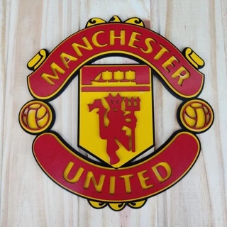 Placa aplique em MDF decoração time de futebol escudo Manchester United 3D