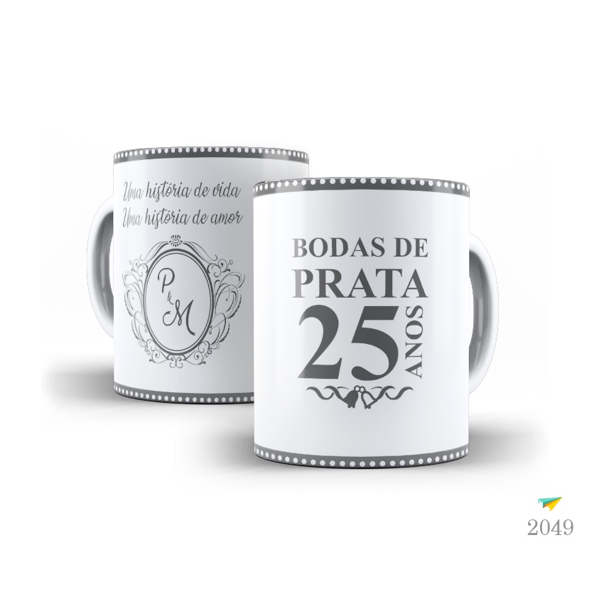 Caneca Personalizada Aniversário de Casamento Bodas de Porcelana 25 Anos de Casados