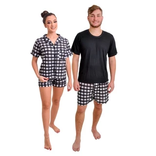Kit Pijama Casal Malha Adulto Curto Verão Americano