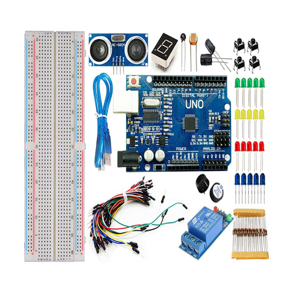 Kit Uno R3 Maker 100pcs c/ protoboard rele sensor ultrassonico p ...