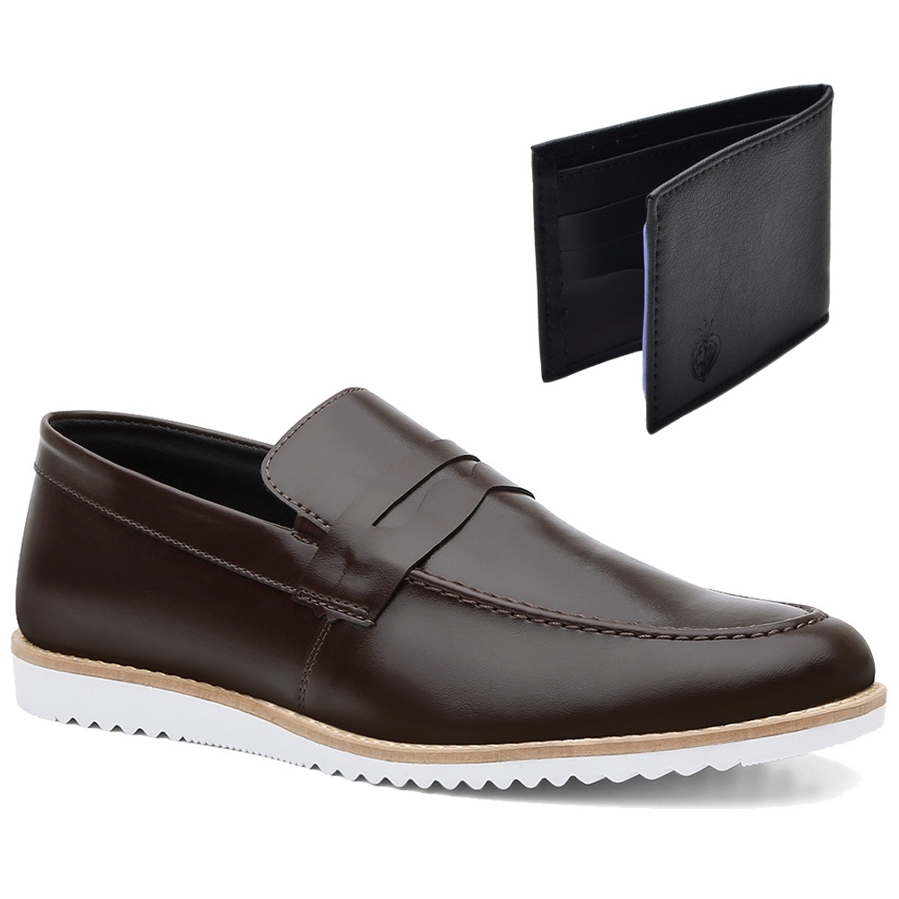 Kit Carteira Sapato Social Oxford Mocassim Masculino Original Drive Leve Confortável