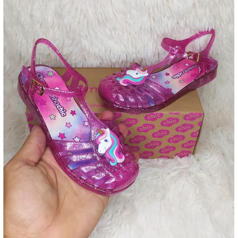 Sandália Infantil para Menina Mar e Cor Rosa com Glitter