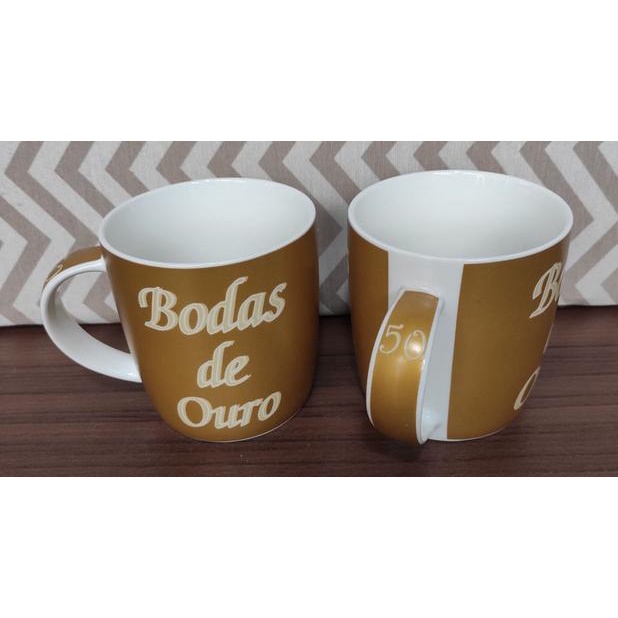 Kit 2 Canecas Bodas De Ouro Porcelana Na Caixa Personalizado Shopee