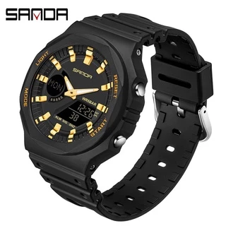 SANDA Top Luxury Men's Quartz À Prova D'água S-Shock Esporte Militar Relógio De Pulso Luminoso De Dupla Exposição