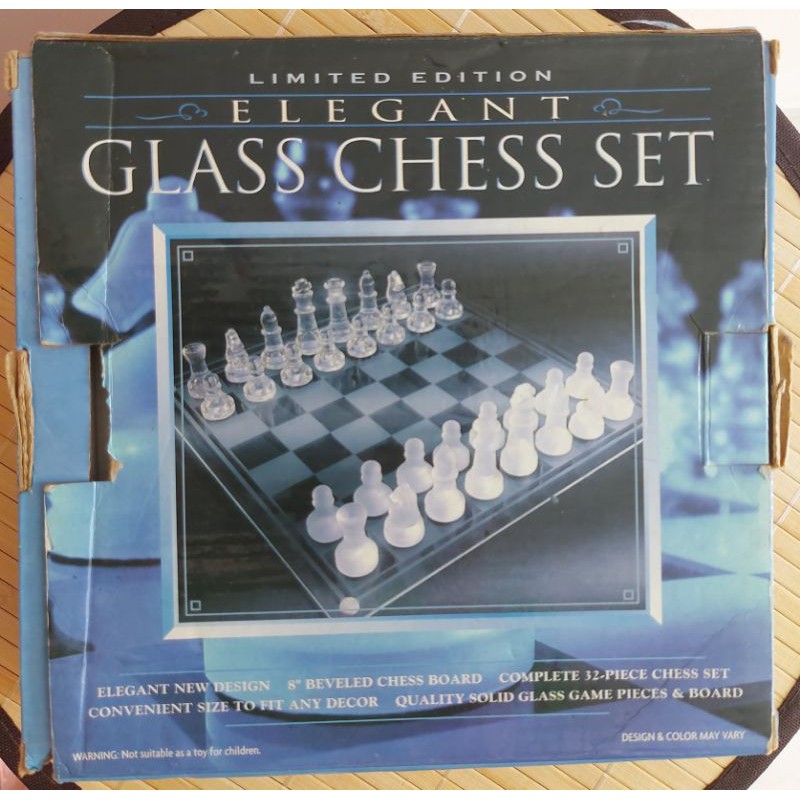 Jogo de xadrez em vidro liso e fosqueado, em caixa de m