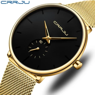 CRRJU Relógio Masculino Ultra Fino De Aço Inoxidável Marca Original Casual à Prova D'água Quartzo 2150XG