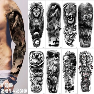 Tattoo Sticker Braço Grande Branco Preto Falso Conjunto Temporário Leão Masculino Feminino