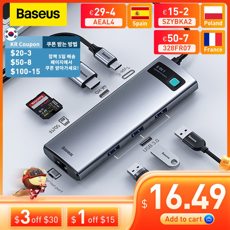 Adaptador USB C HUB Tipo Para HDMI-compatible Baseus 3.0 8 Em 1 Dock ...