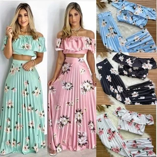 Conjunto saia plissada feminina evangélica Saia Longa mais Cropped Verão cod 050