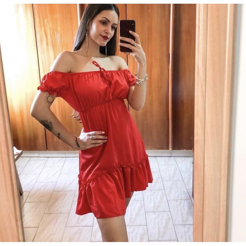 Vestido vermelho com hot sale babado na barra