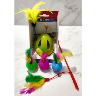 Combo 1 Play Cat Pop + 3 Bolinhas c/ Penas e Guizo + 1 Varinha Elástica c/ Penas e Guizo - Brinquedos Pet P/ Gatos