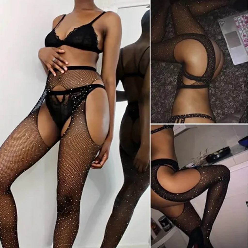 Meia Calça Sexy Arrastão Nude Preto Branco Strass Aberturas Laterais |  Shopee Brasil