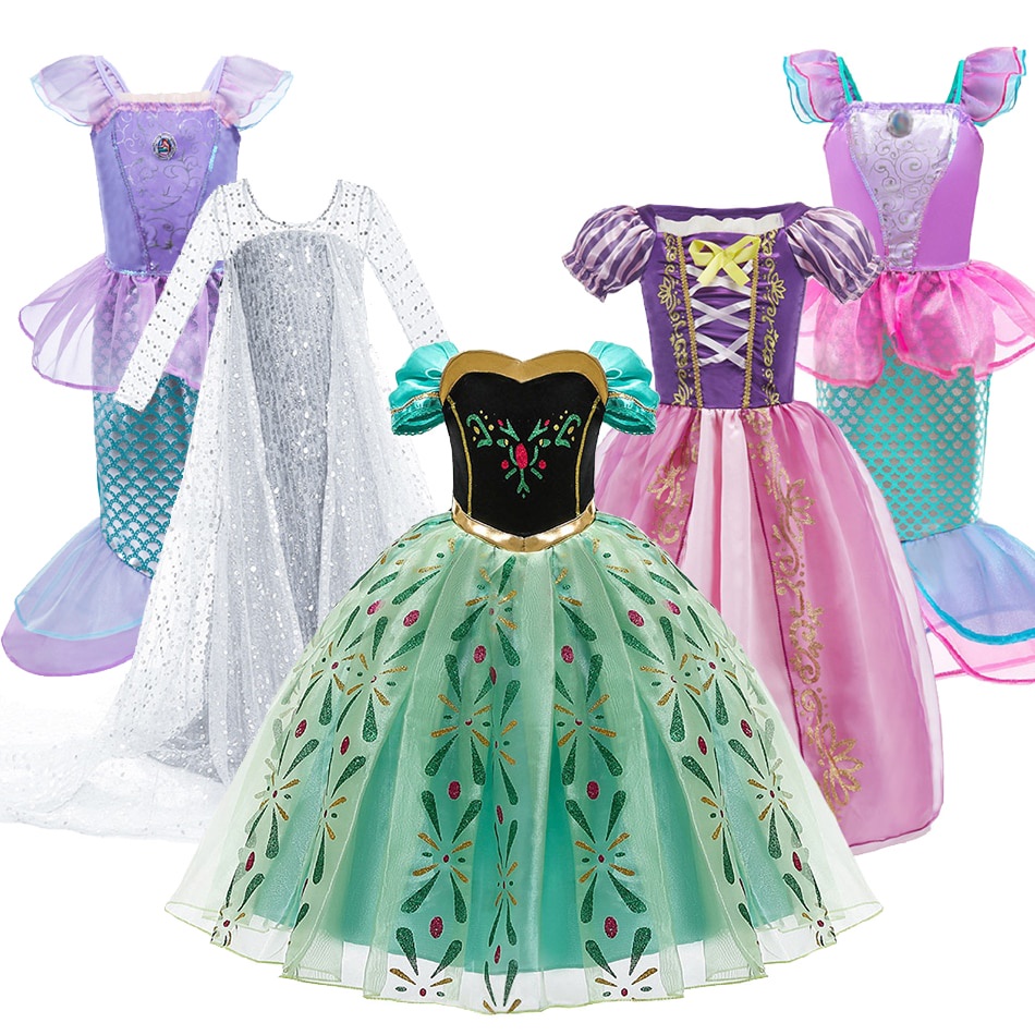 Meninas Pequena Sereia Dress Up Outfit Crianças Sereia Cauda Traje + Top +  Calcinha Menina Halloween Cosplay Biquíni Maiô Roupas de Festa de Carnaval