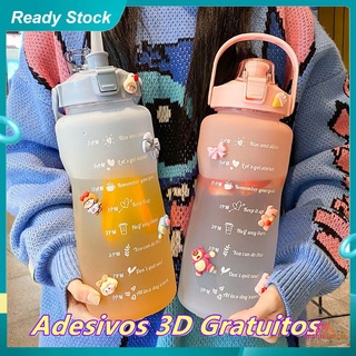 garrafa de água  2 litros/2L/2000ml motivational grande portátil com canudo garrafa squeeze plástico para esportes escritório enviar adesivos pk tyeso