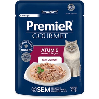 Combo sachê caixa fechada Premier gourmet gato castrado Atum 70gr com 20 unidades