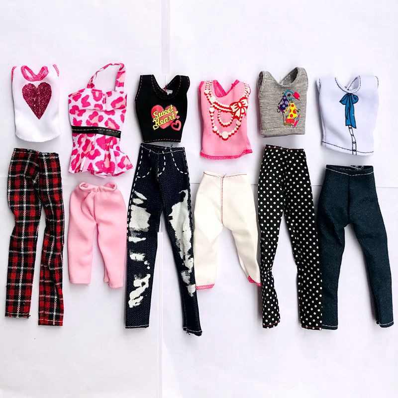 Artesanal barbie roupas vestido camiseta + denim lápis calças para 12  Polegada barbie acessórios, crianças brinquedo