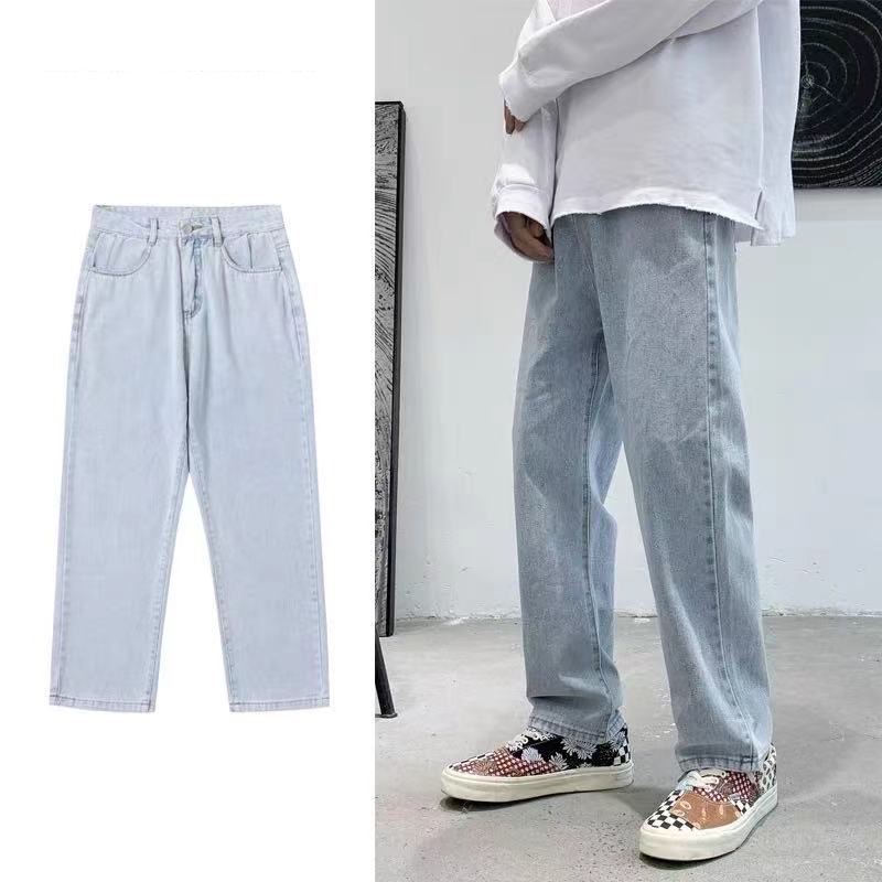 2022 Calça Jeans Masculina Reta Moda Coreana Folgada