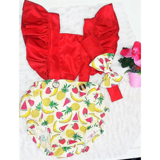 Romper Body Mesversário Tema Frutas Bebê Menina Com Faixa Frutinhas Bebe