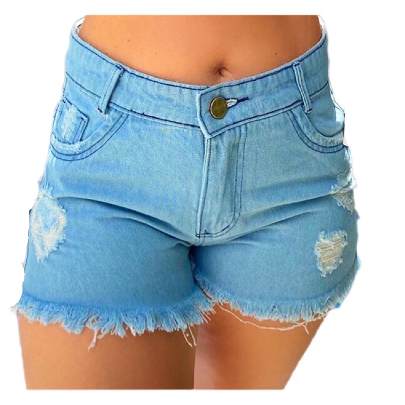 Short Jeans Feminino Cintura Alta Desfiado